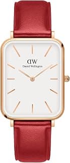 Daniel Wellington Quadro Analog Watch for Women with White Rectangle Dial & Cherry Blush Red Leather Strap Band Water Resistant Women's Wrist Watches - DW00100453