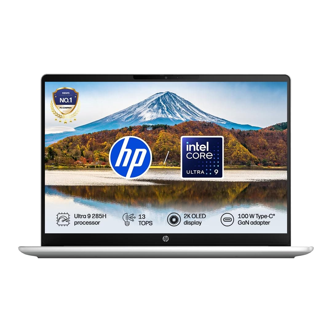 HP OmniBook 3 OLED, Intel Core Ultra 9 285H, 24GB DDR5 (Upgradeable) 1TB SSD, 2K, 16''/40.6cm, 0.2 ms RT, 100% DCI-P3, Win11, Office24, Silver, 1.6kg, bu0274TU, Lighter mini GaN Charger, AI Laptop
