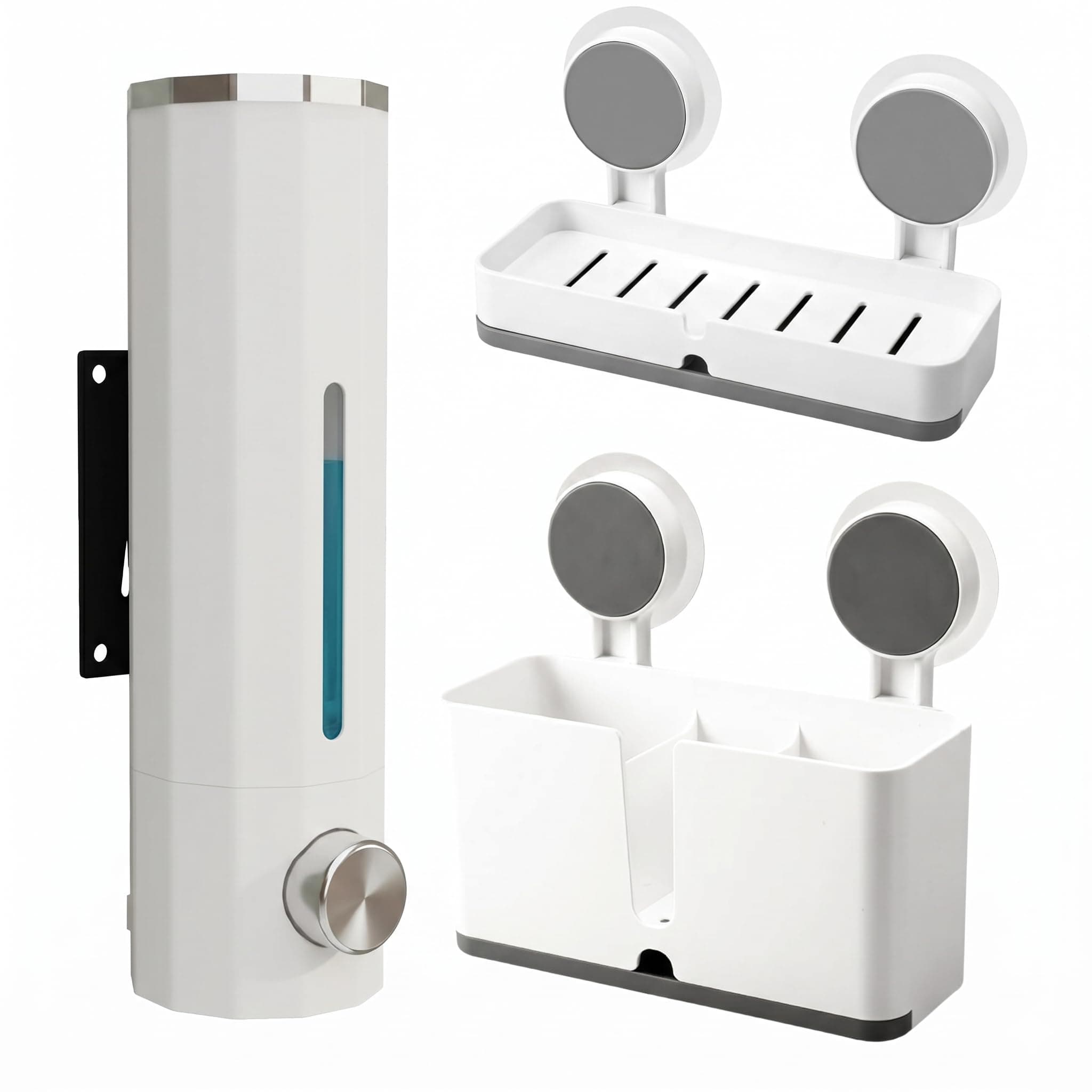 SHALVI Plastic Wall Mounted Liquid Soap Dispenser for Wash Basin with Soap Holder for Bathroom with Toothbrush Holder | Handwash Dispenser Bottle | Soap Stand | Soap Box for Bathroom Accessories