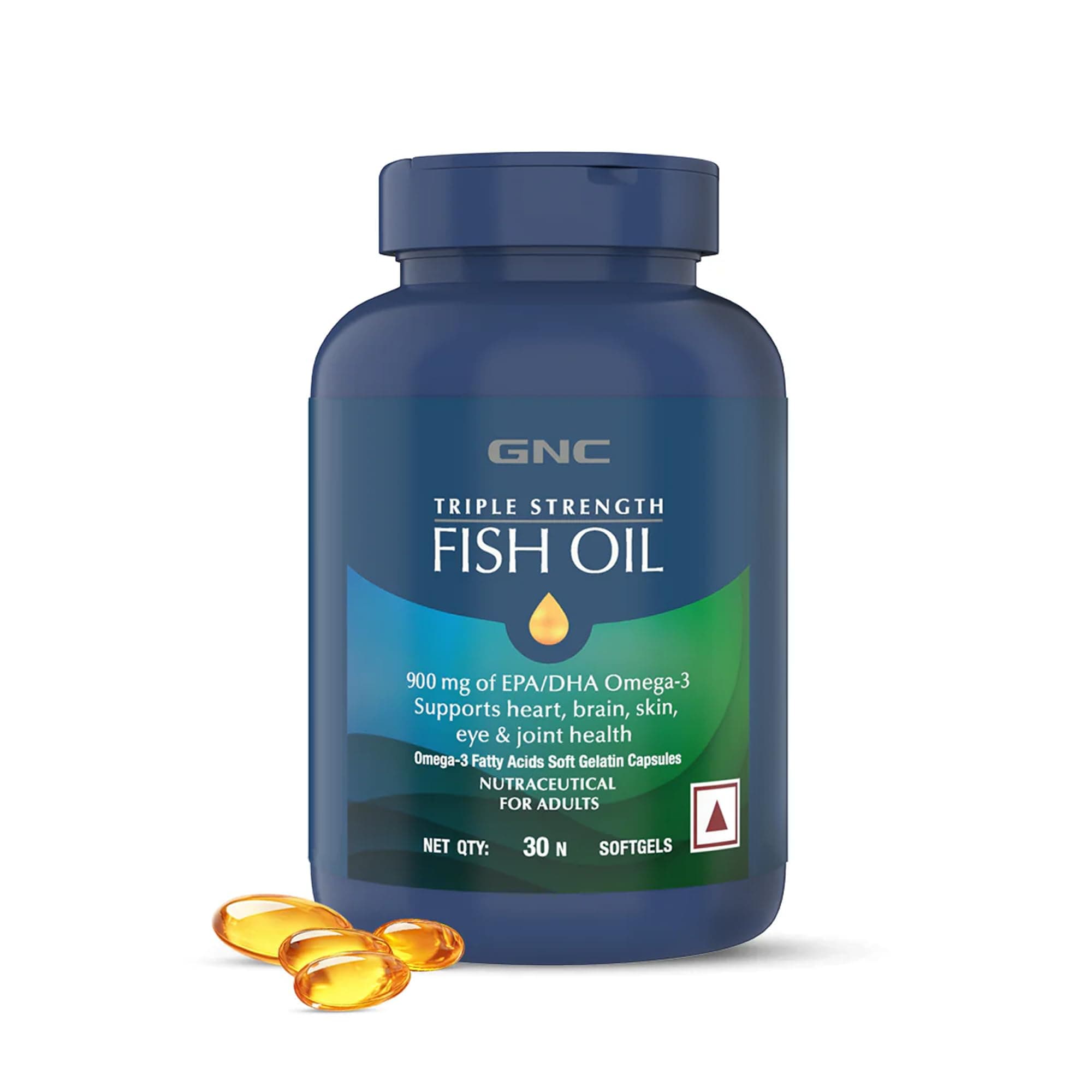 GNC Triple Strength Fish Oil 1500mg Omega-3 with 900mg EPA & DHA | 30 Softgels | For Heart, Healthy Cholesterol, Joint Comfort, Focus & Vision | Enteric-Coated for No Fishy Aftertaste |USA Formulated