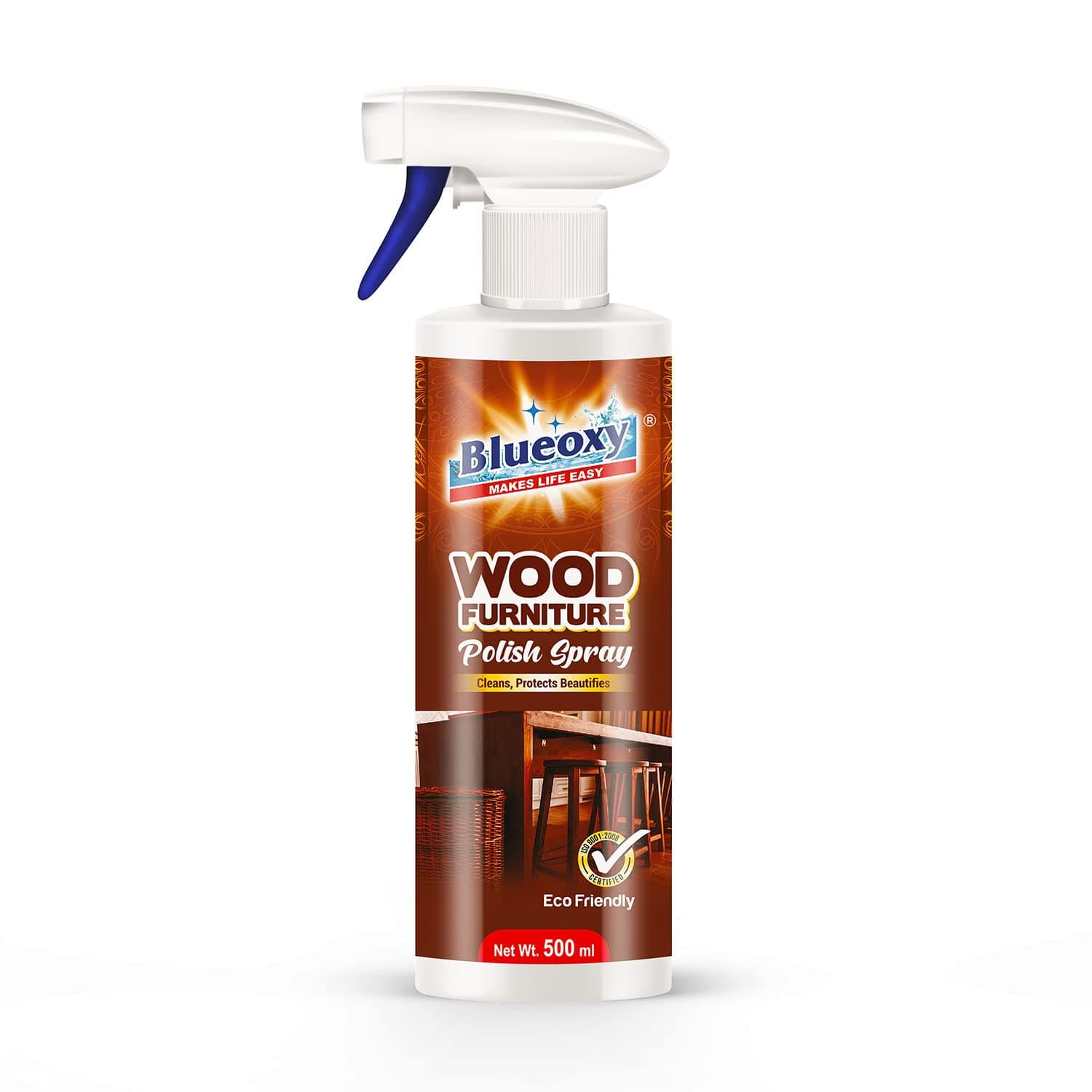 BLUEOXY Wood Polish |Furniture & Laminate| Cleaner| Polish |Cleanse Protects| Beautifies |Shiny Wood Furniture Surfaces| Gloss Finish| Orange Oil Base |Ecological Formulation| 500 ML| RTU Spray |QTY 2