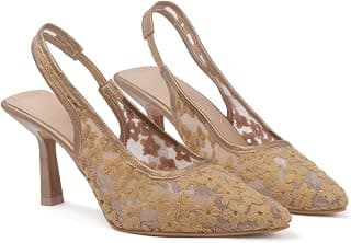 SELFIEE Women’s Floral Embroidered Mesh Mules Style Pointed Toe Slingback Stilettos Heel Sandals