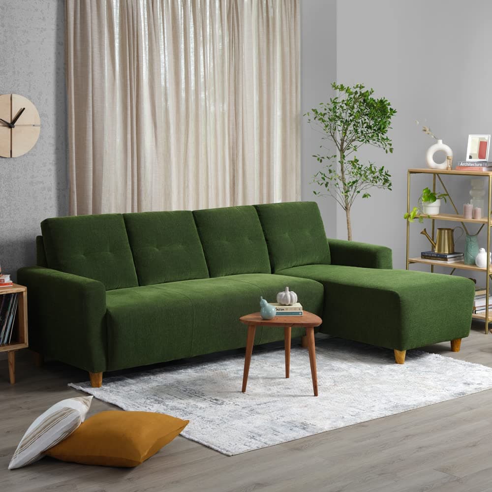 Sleepyhead Yolo Designed by Duroflex - 3 Seater Sofa, RHS L Shape Sofa Set |Premium Fabric, Plush 3-Layer Cushioning |Modern Buttonless Tufted & Anti-Sag Comfort |3 Years Warranty - Avocado Green