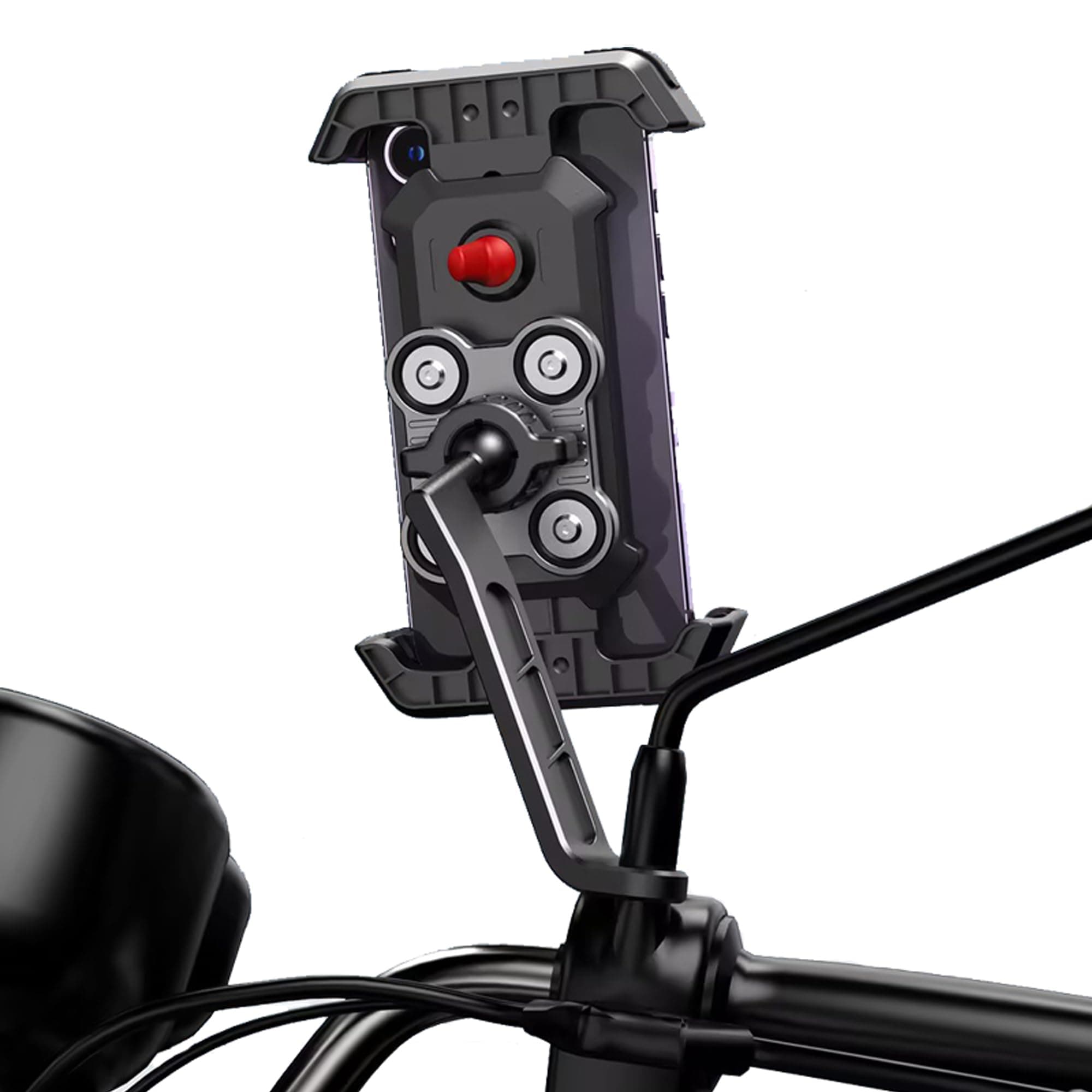 CASON Mobile Holder for Bikes,Phone Stand for Scooty with Rear Mirror Mount & Shock Absorbtion,Switch Lock Behind,Cushioning Pads,360° Rotation for Handlebar Compatible with All Phones