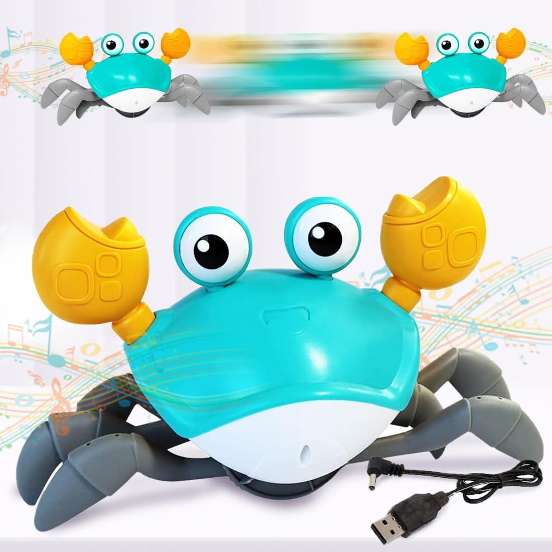 Wembley Rechargeable Crawling Crab Baby Toys for 6 to 12 Months with Light & Sound | Sensory Interactive Moving Musical Tummy Time Activity for Babies & Toddlers | Birthday Gift for Kids Electric Toy