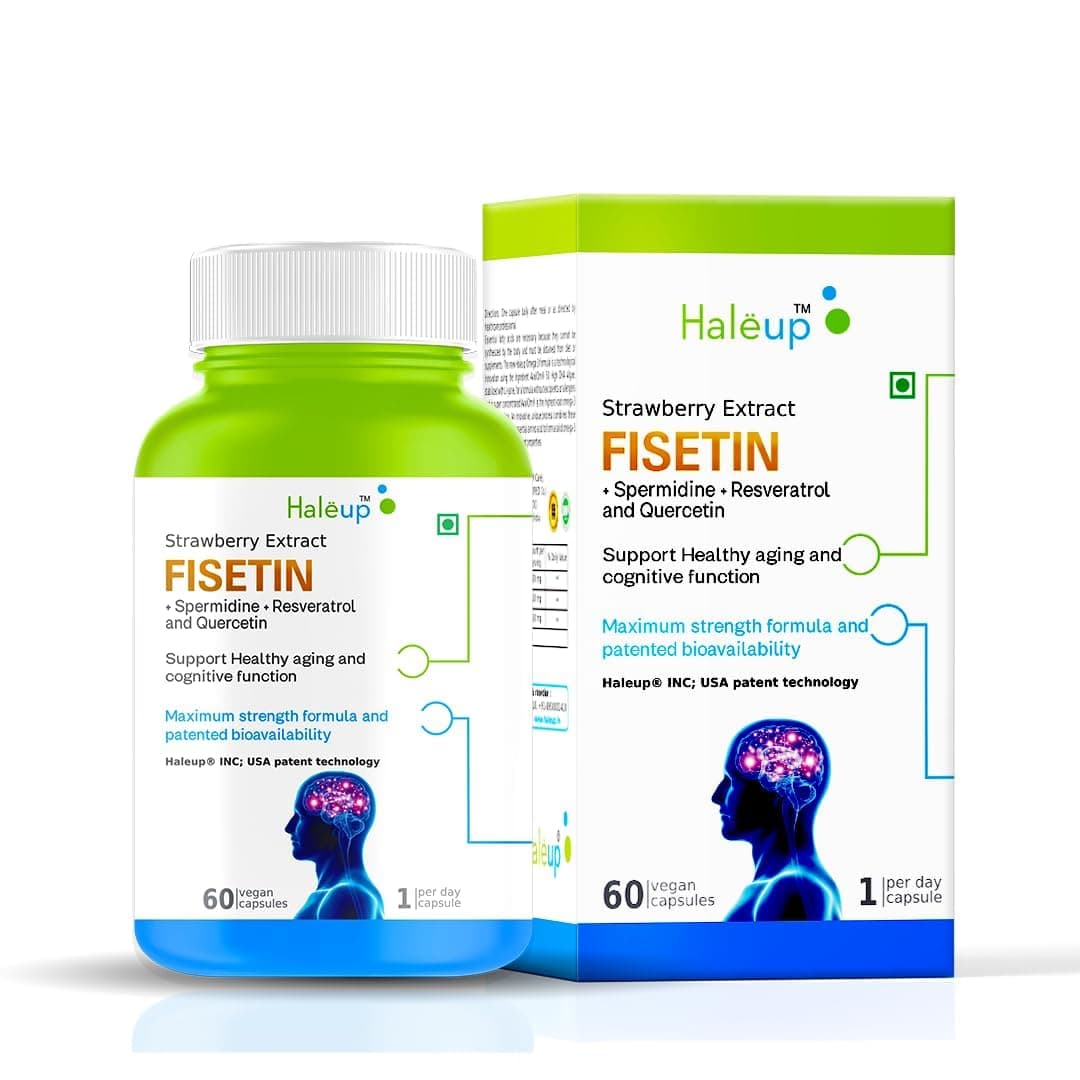 Fisetin 100 mg, Spermidine 10 mg, Quercetin 100 mg, and Trans-Resveratrol 400 mg from Haleup INC, (Pack of 1 X 60s)