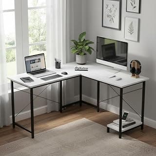 RIZIK Store L-Shaped Computer Desk | 50-Inch Corner Gaming & Study Table with Engineered Wood Top, Metal Frame & CPU Shelf | Writing Workstation for Bedroom, Office & Small Rooms (White)