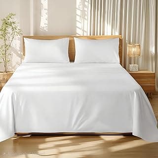 Blue Strip 220 TC Glace Cotton Solid Plain King Size Bedsheet for Double Bed with Two Pillow Covers for Home/Hotels/Guest House,Size-90x90 Inches(Flat) (White Plain, Double (90x90))