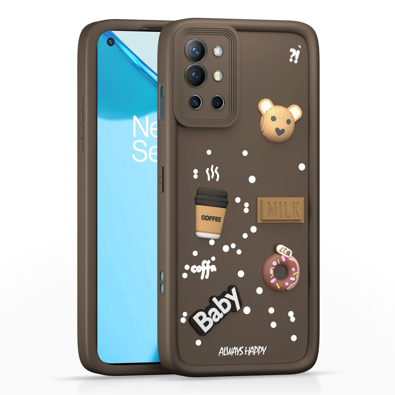 Amazon Basic Back Cover for OnePlus 8T 5G / OnePlus 9R 5G | Cute Fun Cartoon 3D Bear Silicone Full Body Protection Bumper Cover (Brown)