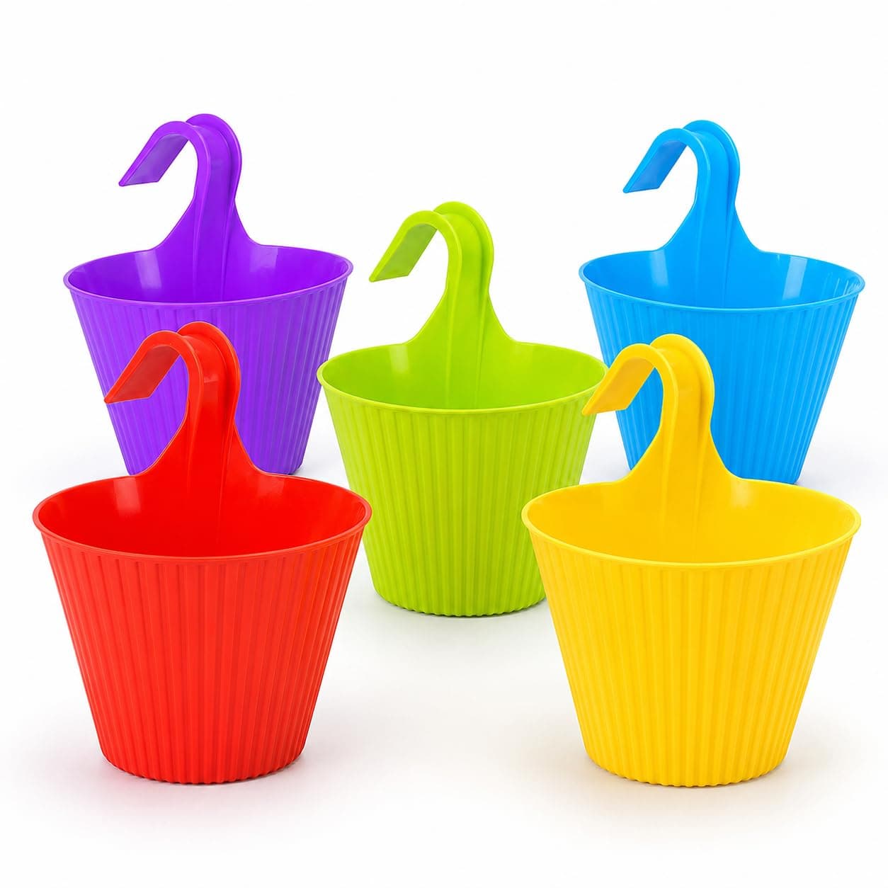 Amazon Brand - Umi Plastic Small Hook Hanging Pot for Balcony, Size - 20.5 x 14.5 x 8.5 cm (Pack of 5, Multicolor)