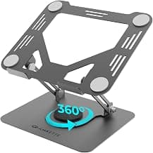 Amkette Ergo Hi-Rise V2 Laptop Stand 360 Rotation, Made with Premium Carbon Steel, Supports Up to 5kg Laptop, with Anti-Slip EVA Pads, Adjustable Height Laptop Stand Metal (Up to 27cm)