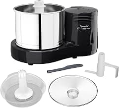 Butterfly Rhino Plus 2 Litres Table-Top Wet Grinder | 150 Watts | Shockproof ABS Body | Coconut Scrapper Attachment | Dough Kneader | Stainless Steel Drum | 2 Years Manufacturer's Warranty | Grey