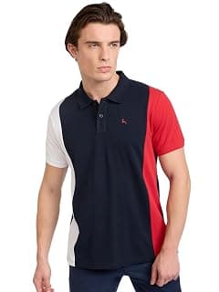 Parx Regular Fit Cotton Polyester Blend Cut & Sew Pattern Polo Neck Casual T-Shirt