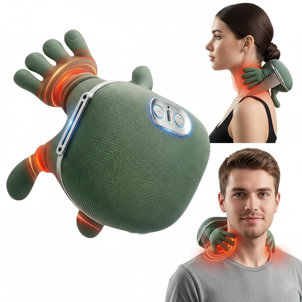 Dr. Sanaya Premium Bionic Heated Shiatsu Massager, Wireless Portable Electric Massager with 4D Deep Tissue Kneading for Neck, Shoulder & Back, Human Hand Simulation for Pain Relief & Muscle Relaxation (Green)