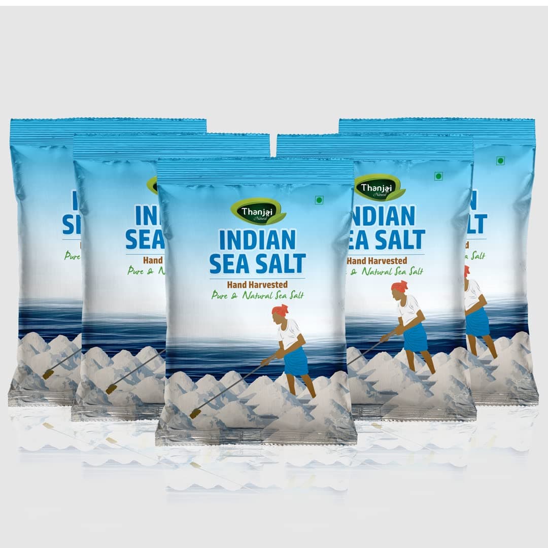 Thanjai Natural Indian Sea Salt 5Kg [No Artificial Iodine] Hand Harvested Traditionally Made 100% Natural (1kg x 5) (Crystal)