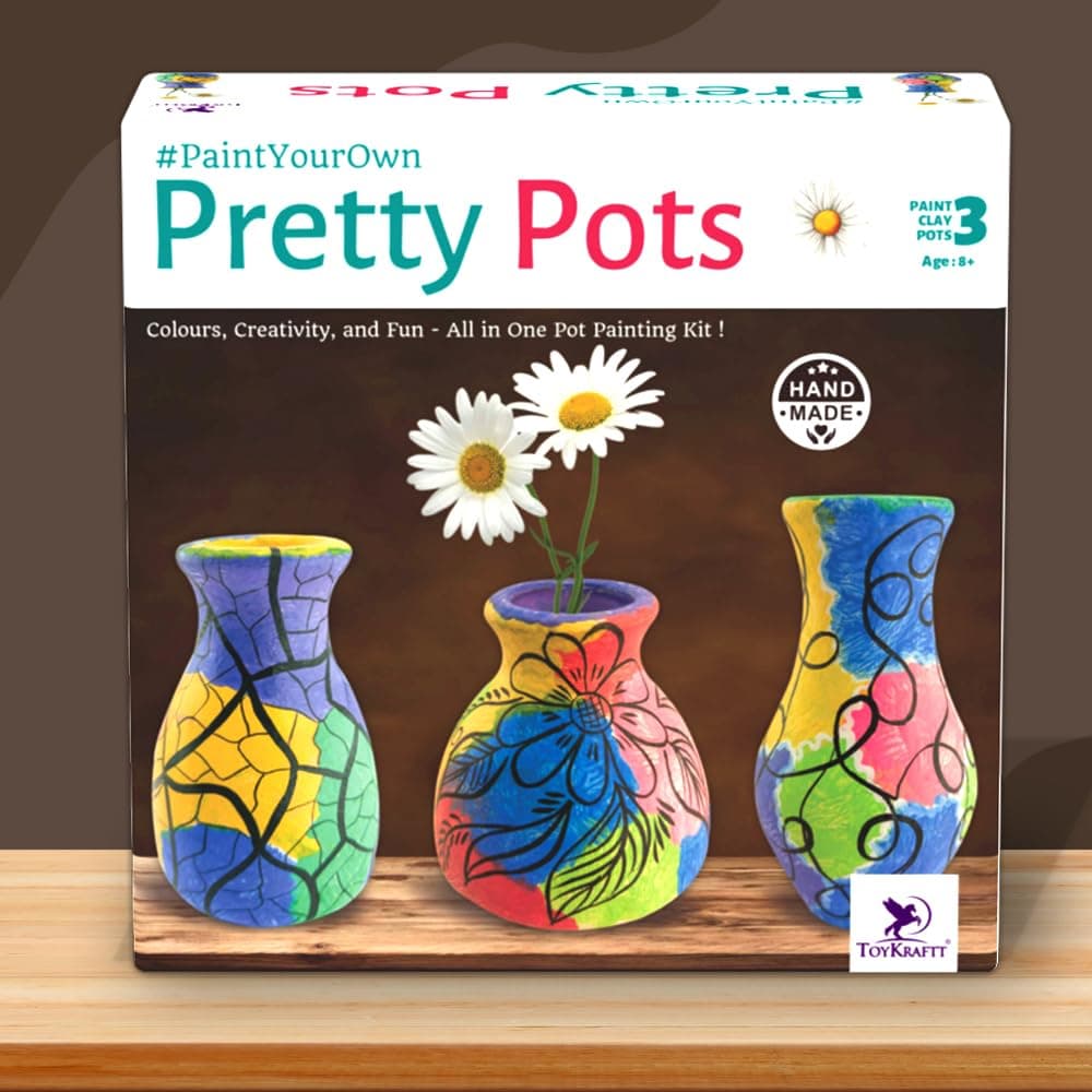 TOYKRAFTT Paint Your Own Pretty Pots - Terracotta Pot Painting Kit for Kids 8-12, DIY Art & Craft Activity, Birthday Gift for Girls & Boys Age 9, 10, 11
