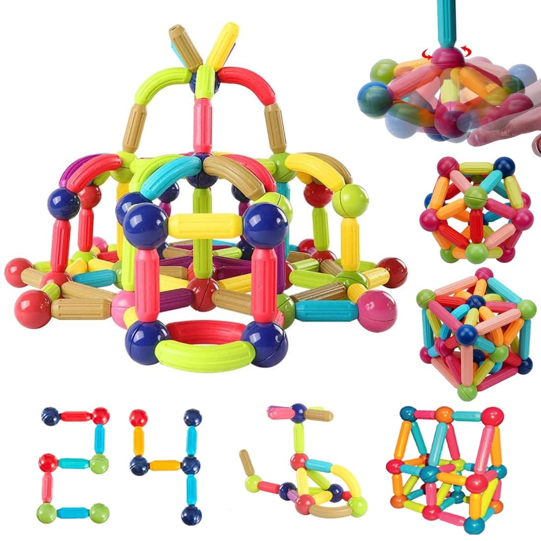 Wembley Magnetic Sticks Building Blocks for Kids for Girls | Magnetic Toys for Boys Age 3+ Years 4 5 6 7 8 10 12 14 Old - STEM Learning Creative Brain Development Toys with Magnet Balls - 24 Pcs