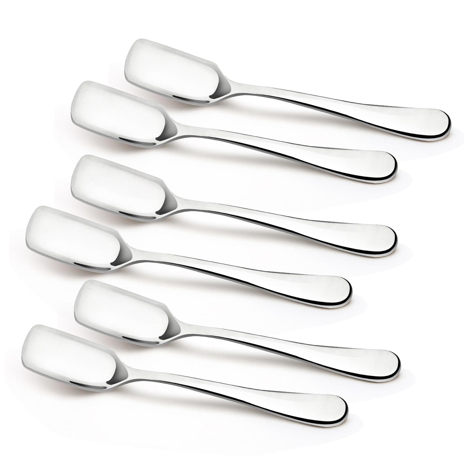 Bergner BE Essentials Baguette Stainless Steel 6 Pcs Icecream Spoon Set, 13cm Long Spoon, Non-Magnetic Premium Spoons for Home and Kitchen, Easy to Clean, Modern Aesthetics, 2mm Thickness - Silver