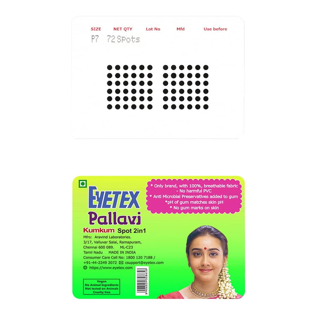 Eyetex Pallavi Sticker Bindi/Pottu|Round|Aloe Vera & Papaya Extracts|Breathable Non-Irritating Velvet Fabric|P7|Black|20 Flaps