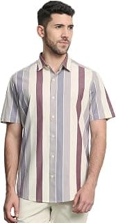 MUFTI Olive Vertical-Stripes Slim Fit Shirt