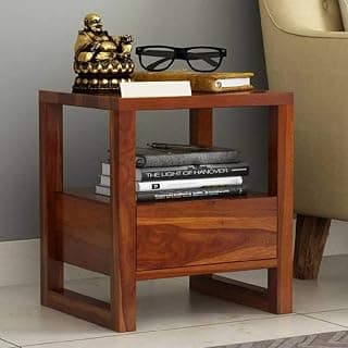 Pure Sheesham Wood Bed Side Table with One Drawer Best for Bed Room Living Room, Made Pure Sheesham Wood Bed Side with Natural Color (Honey) (Honey)