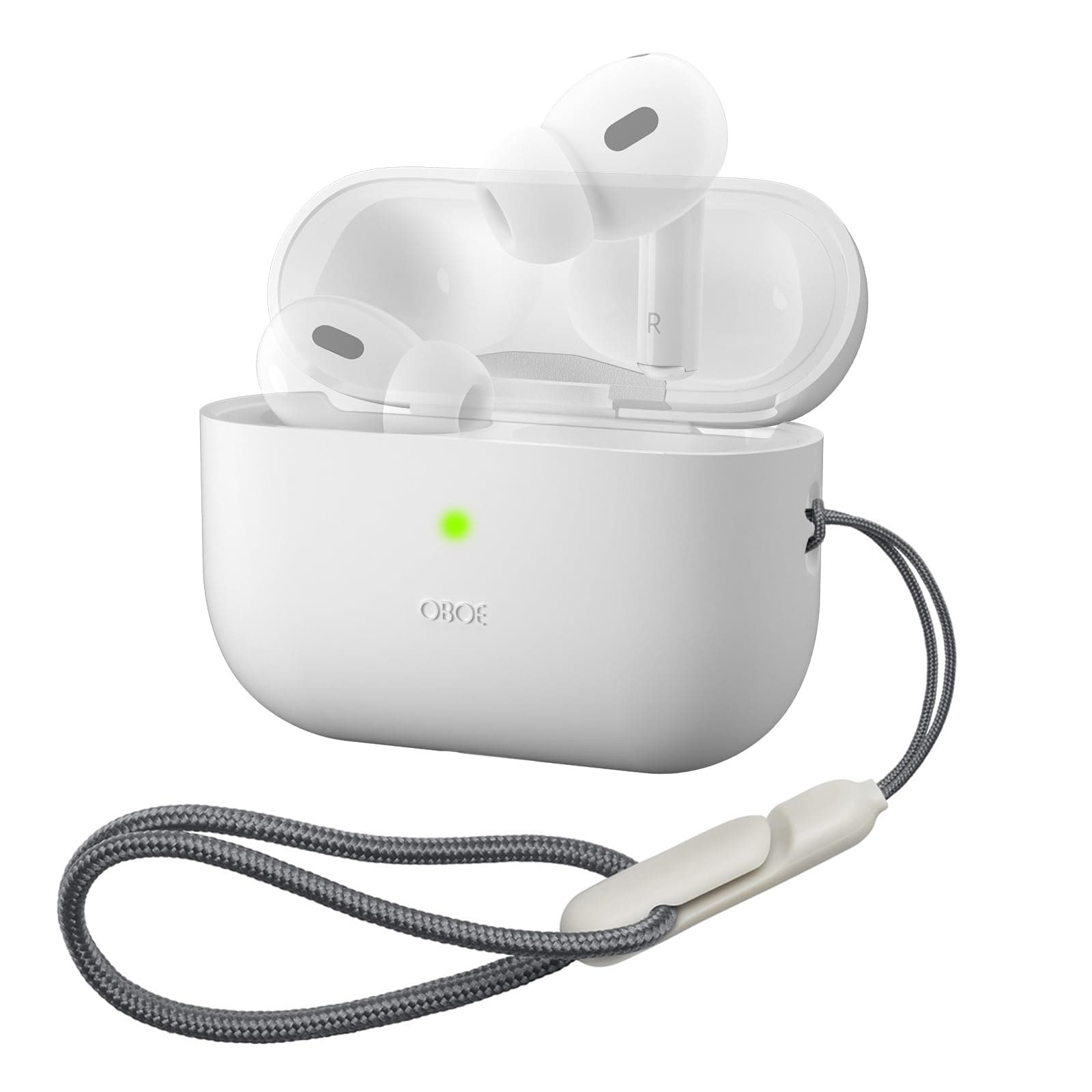 Oboe Silicone Cover Compatible with Apple AirPods Pro 2 Case Protective Case with Anti-Lost Lanyard (White) [AIRPODS & Charging CASE NOT Included]