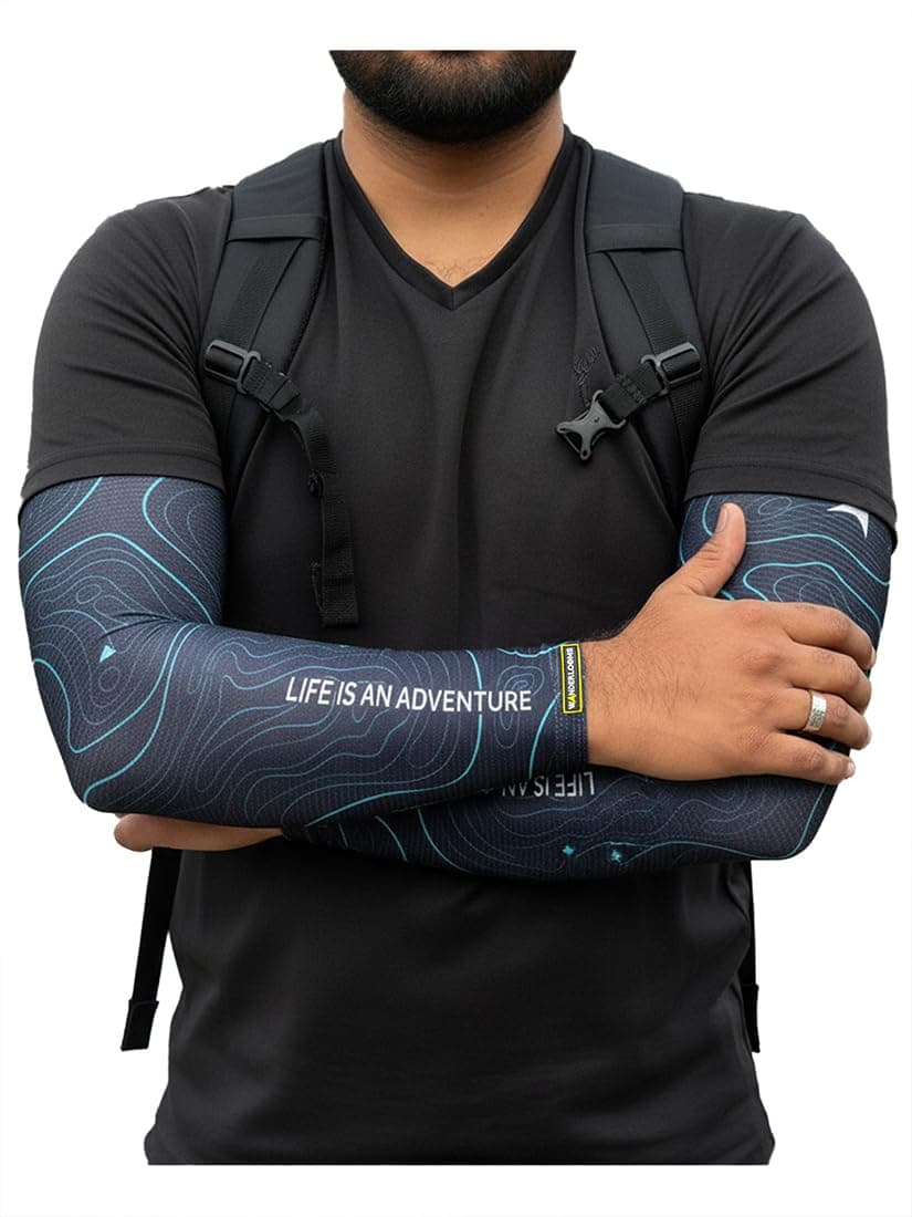 WANDERLOOMS Arm Shield 360 | UV Protection Polyester Arm Sleeve | Lightweight, Breathable & Stretchable for Biking, Gym & Outdoor Use