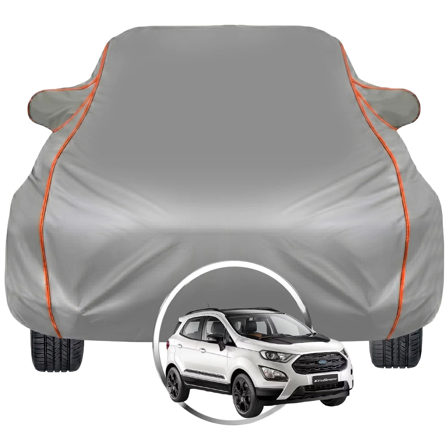 Pivalo Car Cover for Ford EcoSport All Model & Year | 100% Waterproof All-Weather UV & Paint Protection | Premium 3-Layer Fabric | Triple Stitched with Reflective Piping (Grey)