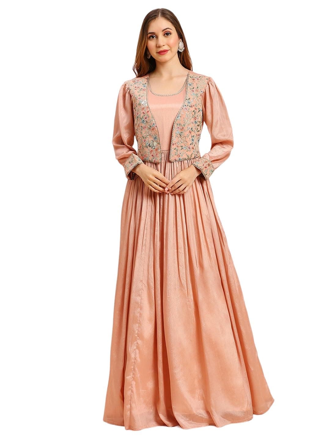Madhuram Women's Chinon Gown for Women Ethnic with Embroidery Work Long Gown(M-2454)
