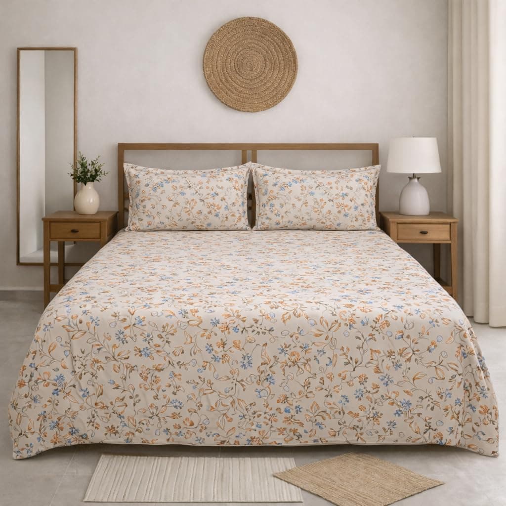 DECORUM Cloud Cotton Double Bedsheet Floral Print with 2 Pillow Covers | 244 TC | Ultra Soft Feel | Premium Comfort | Breathable & Skin Friendly | for Bedroom (90 x 90 Inches)