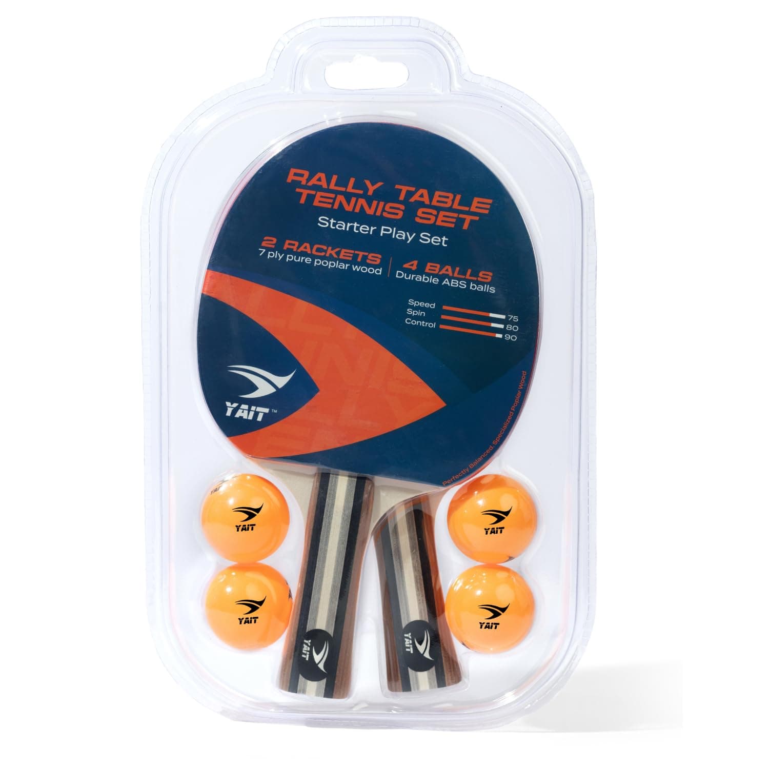 Rally Table Tennis Racquet Set | 2 TT Bat and 4 Training Balls| 7 Ply Wood | Indoor/Outdoor Play | Home Ping Pong Set - 2 Rackets & 4 Balls for Beginners & Intermediate Players | Table Tennis Set
