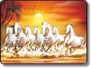 SAF 7 Running White Horses Wall Art – Black Frame Sunset Landscape Painting for Home & Office – Vastu-Inspired MDF Board Décor for Positive Energy & Success – 11 x 14 Inch