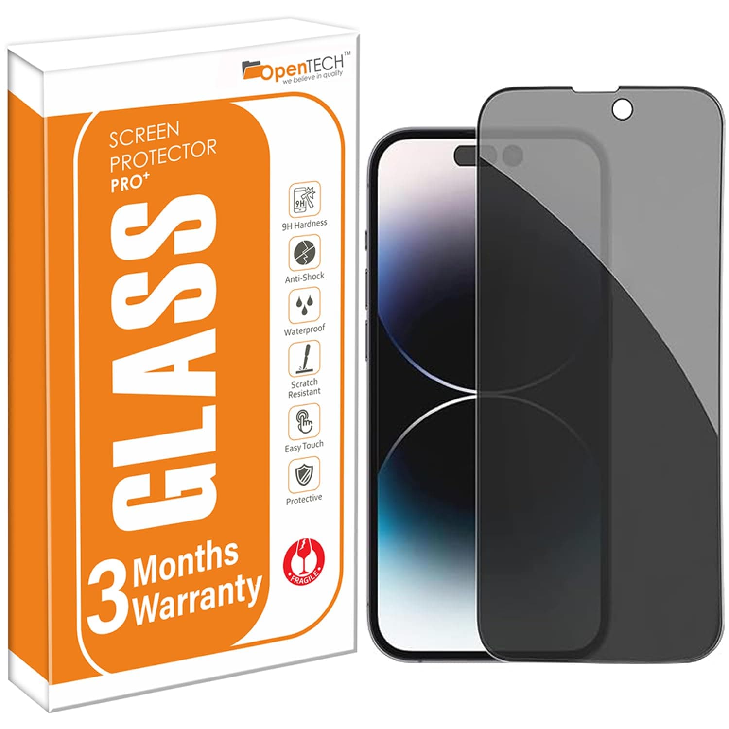 OpenTech® Military-Grade Privacy Tempered Glass for iPhone 16 Pro / iPhone 17 with Edge to Edge Full Screen Coverage | Scratch Resistant | Case Friendly | Anti Spy Screen Protector | Easy Installation Kit