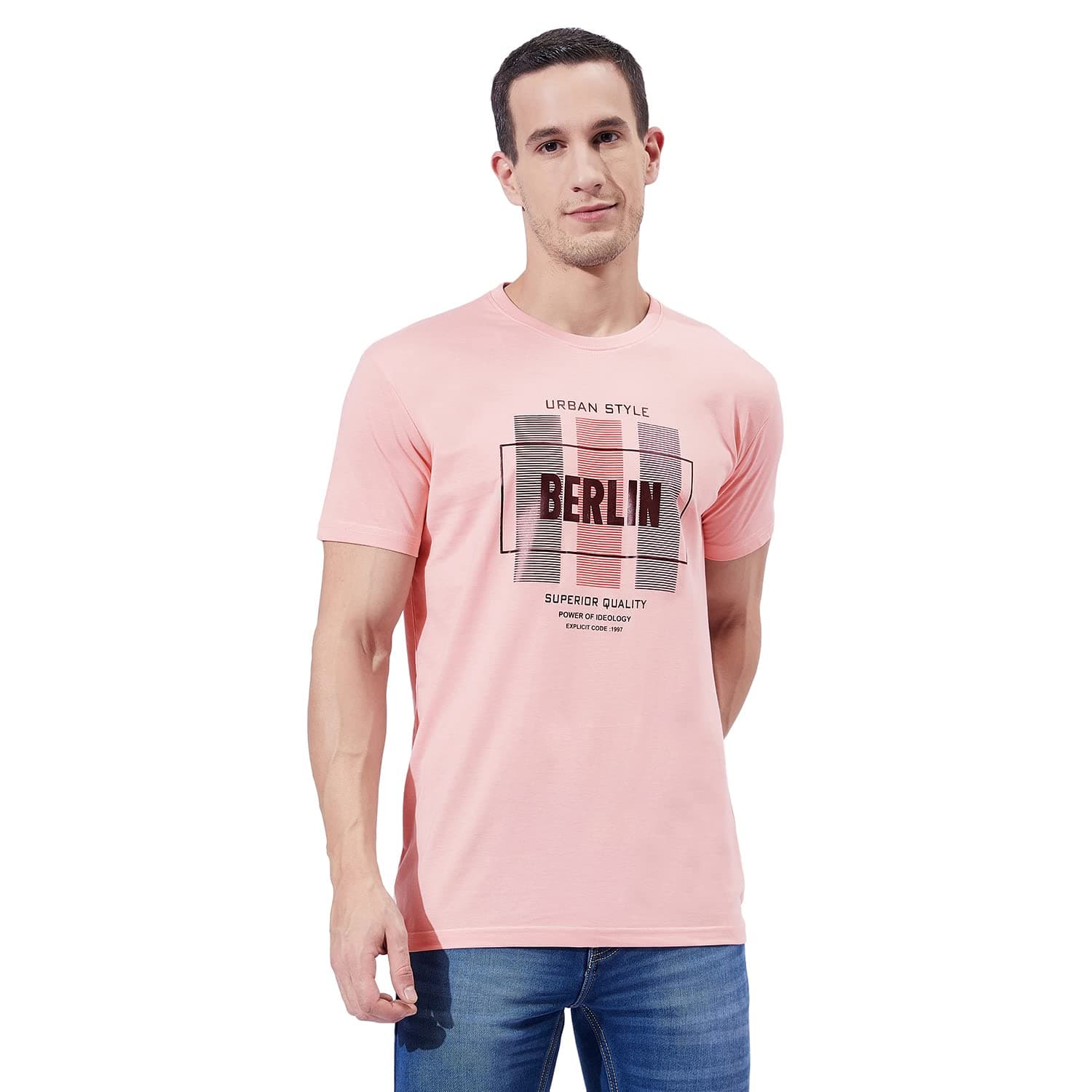 Ben Martin Men's Round Neck Half Sleeve Slim Fit Printed Cotton T-Shirt