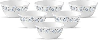 La Opala Diva, Ivory Collection, Opal Glass Vegetable Bowl Set 6 pcs, Grace Blue, White