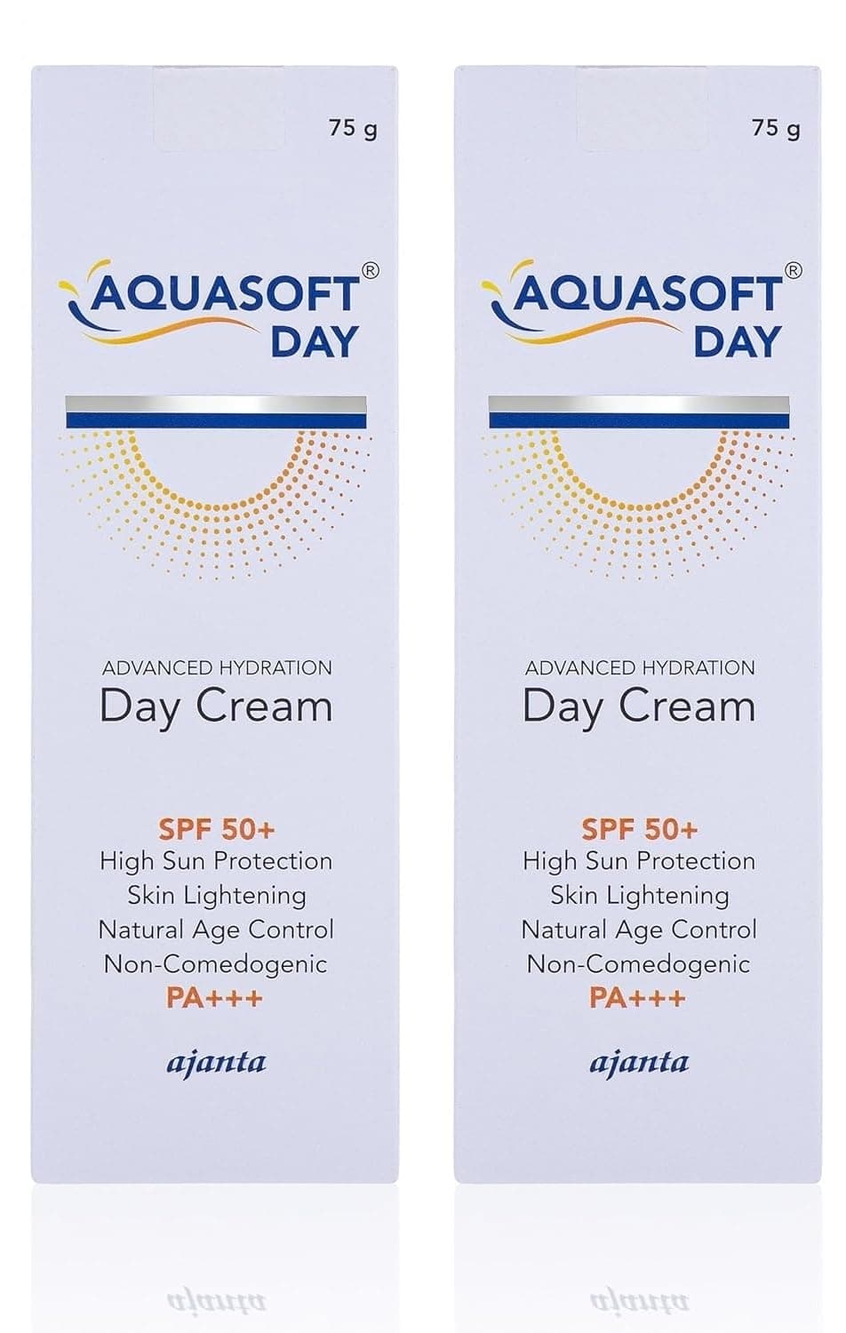 Aquasoft Day Cream SPF50+ PA+++ with Triple Action formula for moisturising, sun protection and brightening Sodium Hyaluronate, Niacinamide, antioxidants and OTZ10 75gm,Pack of 2