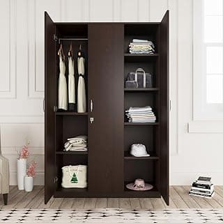 Nilkamal Willy Neo 3 Door Wooden Wardrobe Without Mirror for Bedroom | Almirah with 1 Hanging Rod, 8 Shelves | Clothes Cupboard | Engineered Wood | Wenge