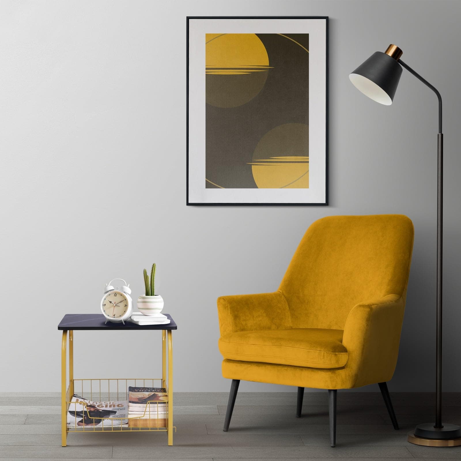 Amazon Brand - Umi Amazon Brand Marble Finish Coffee Table with Golden Frame, Centre Table, Nesting Table, End Table, Side Table for Living Room, Bedroom (CF-001, Black)