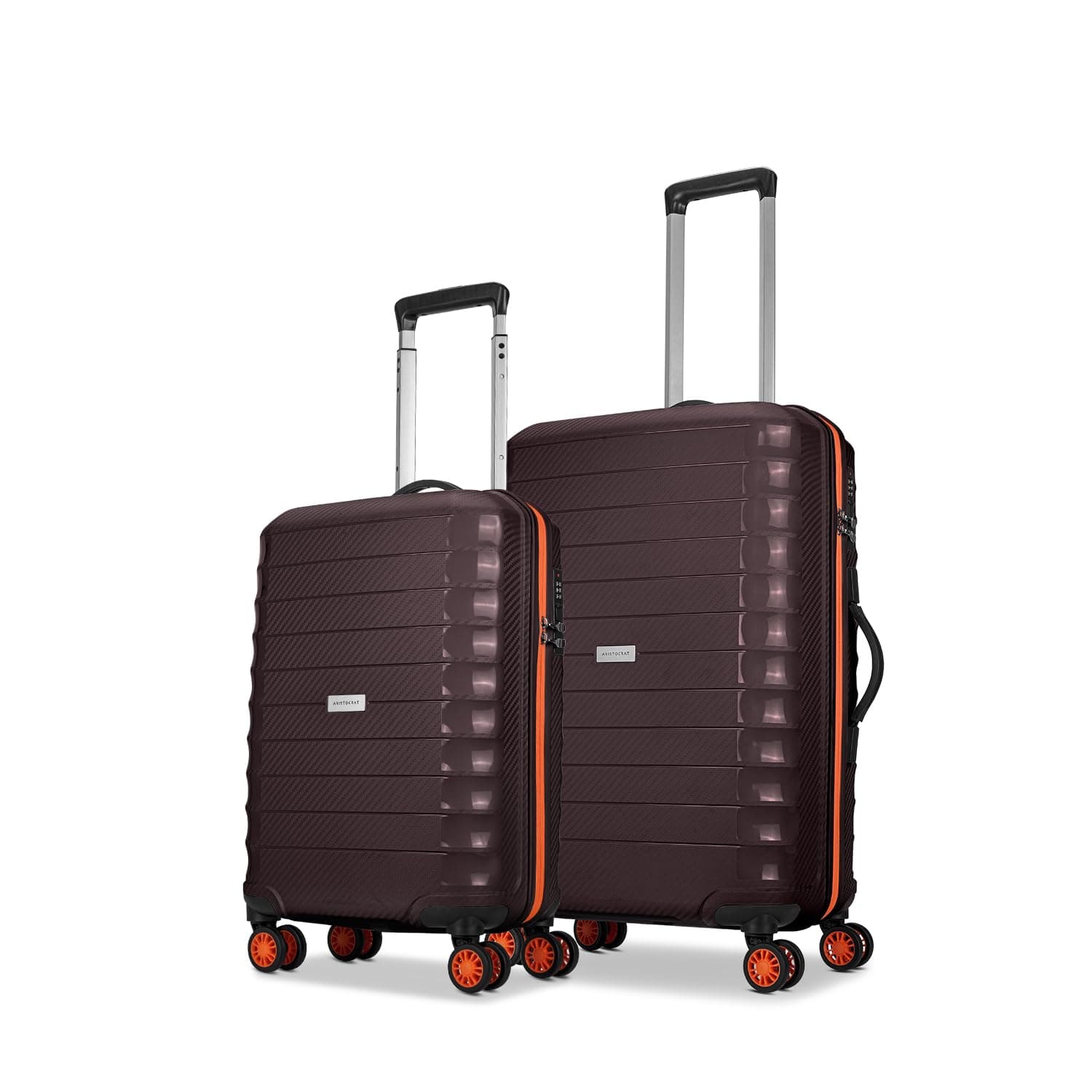 Aristocrat Altitude 8 Wheel Set of 2 (Small + Medium) Hard Case Trolley Bags | Combination Lock |Tough and Durable Luggage | 3 Year International Warranty | Suitcases for Travel| Brown