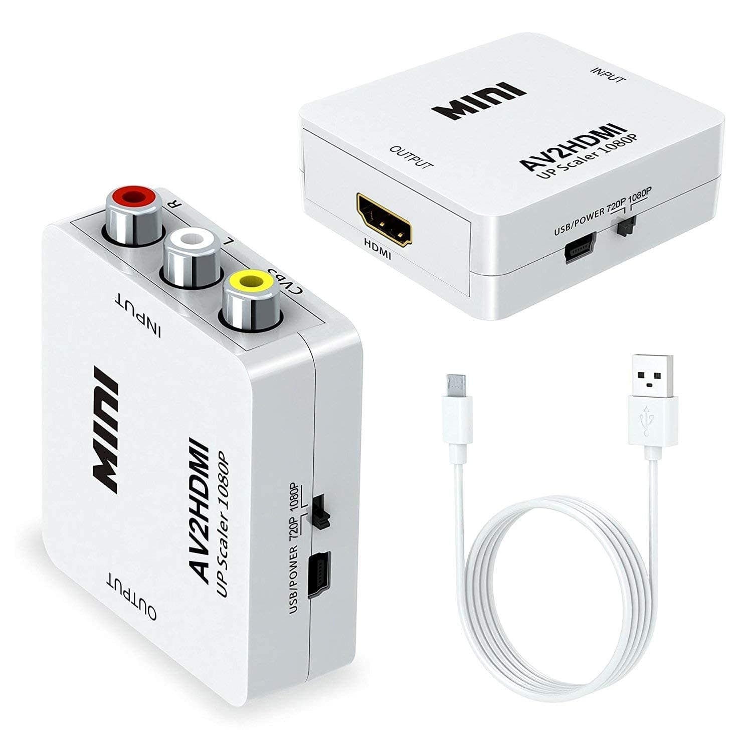 ETZIN RCA to HDMI Converter, 1080P AV to Composite CVBS Video Audio Converter Adapter Supporting PAL/NTSC for Xbox/PS2/Wii/SNES/N64/VHS/VCR/DVD (AV-to-HDMI)