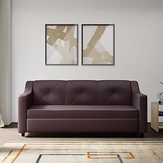 Interio by Godrej Sofa Monarch 3 Seater Synthetic Leather Sofa for Living Room, 1-Year Warranty, Solid Wood (Burgandy)