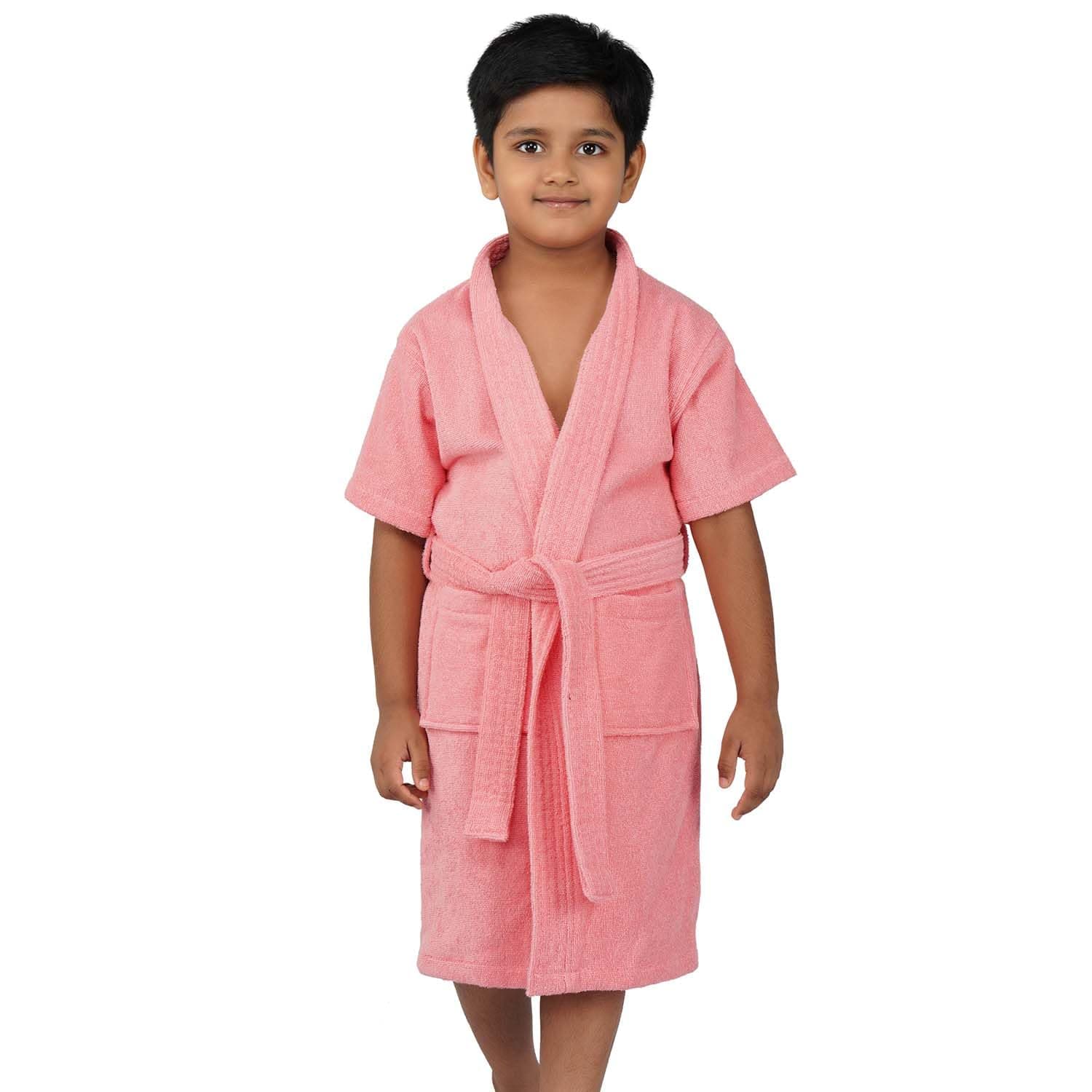 RANGOLI Mini Noble 100% Cotton Kids Bathrobe, 400 GSM | Ultra-Soft, Super Absorbent Hooded Bathrobe for Boys and Girls I Peach 11 to 12 Years