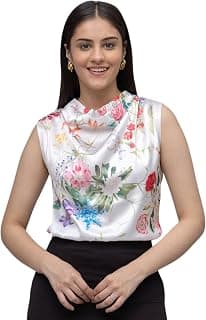 Purys Women Satin Top | Floral Print Cowl Neck Casual | Sleeveless Casual Top for Office Wear & Stylish Daily