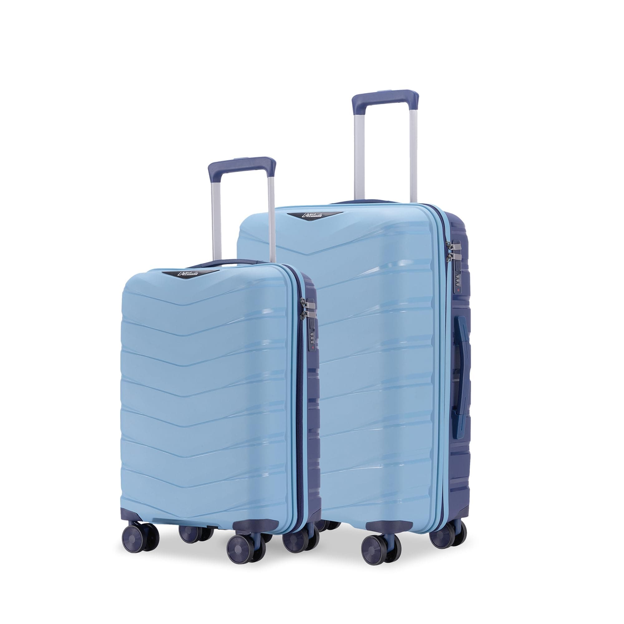 LAttitude By Provogue Axis Set of 2 Trolley Bags Cabin + Medium Polypropylene Hard Suitcase, 8 Spinner Wheels, 3-Pocket Convipack, Dual-Tone Shell, Recessed Number Lock Sapphire Blue/Peacock Blue