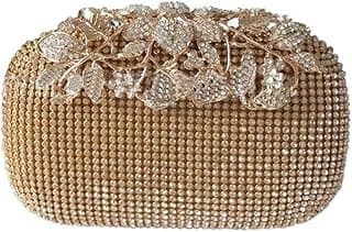 Toobacraft TOOBA Women Handicraft Beautiful Diamond Crystal Flower Box Clutch Bag Purse for Bridal, Casual, Wedding (Diamond Gold)