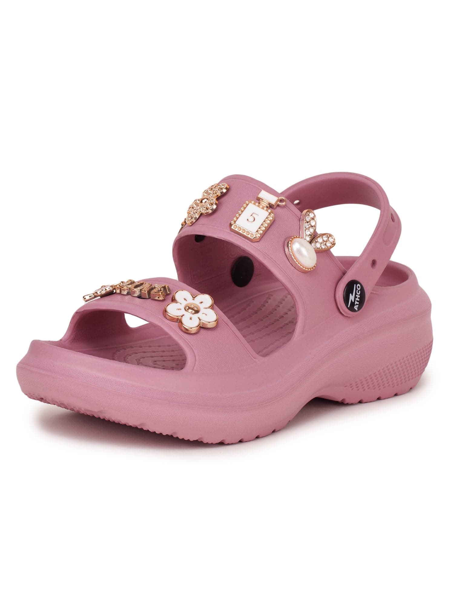 ATHCO Soho Clogs Sandal for Women's|Girls|Dual-Color Soft EVA Cushioned With Massage Footbed|Easy Wear with Adjustable Back Strap|Lightweight Platform Heels|Flexible|Breathable|Extra Soft Comfortable Anti-Skid Casual Mule|All-Season|Summer|Monsoon|Rain|Winter|Waterproof|Casual Slip-On Sandal with Cute Charms & Chunky Design|Indoor & Outdoor Wear|Trendy|Fashionable|Stylish|Shoes