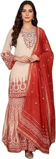 Aurelia Women's Floral Printed Georgette Straight Kurta with Sharara and Dupatta Set