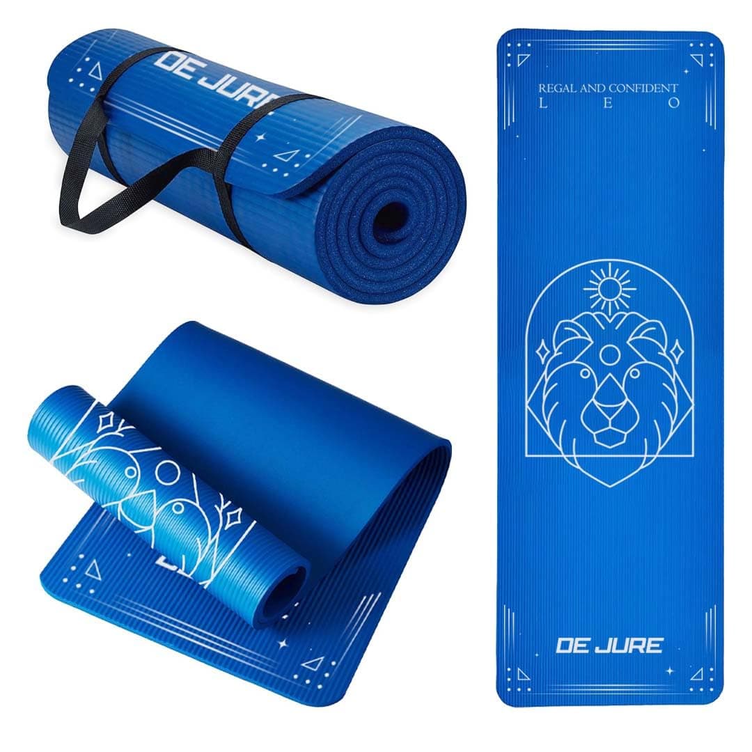 De Jure Fitness Yoga Mat for Women and Men, 8mm Extra Thick Non-Slip NBR Exercise Mat for Yoga, Pilates, Gym & Floor Workouts - with Carry Strap - Leo