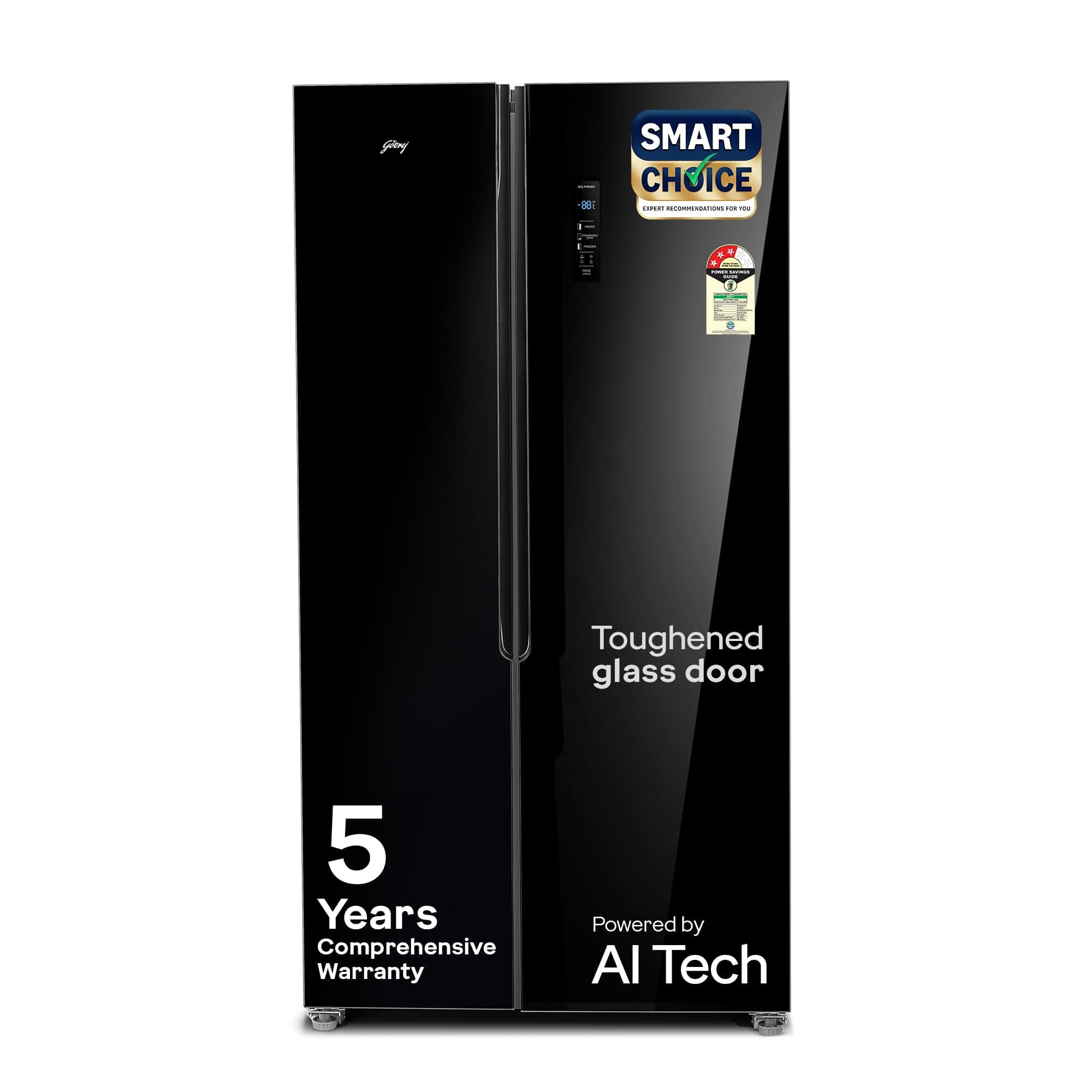 Godrej 600L 3 Star 5 Years Comprehensive Warranty Smart Convertible Zones | Toughened Glass Door | Frost Free Inverter (2025 Model, RS EONVELVET 600C RIT BK GL, Black Glass)