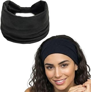 XFYT Premium Workout Gym Sports Hairband | Soft Elegant Sweat Absorbent Stylish Stretchable Wide Headband for Men & Women (Black)